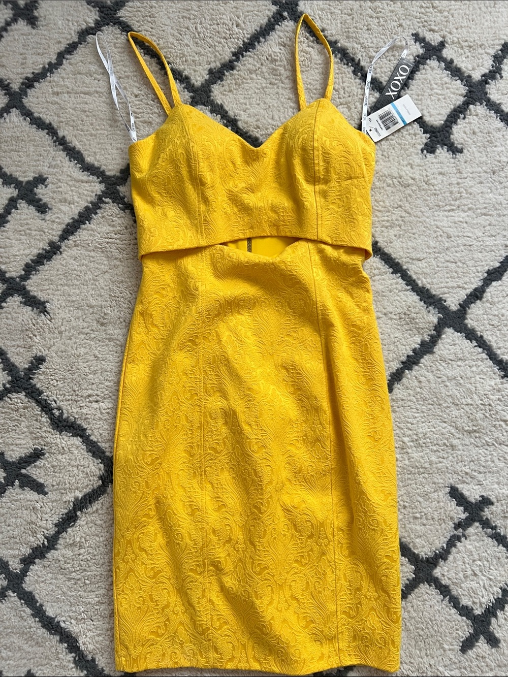XOXO Bright Yellow Textured Cutout Mini Dress